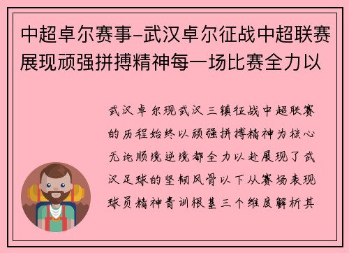 中超卓尔赛事-武汉卓尔征战中超联赛展现顽强拼搏精神每一场比赛全力以赴争创佳绩